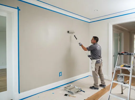 Uni Finish master wall painter applying smooth premium architectural coating